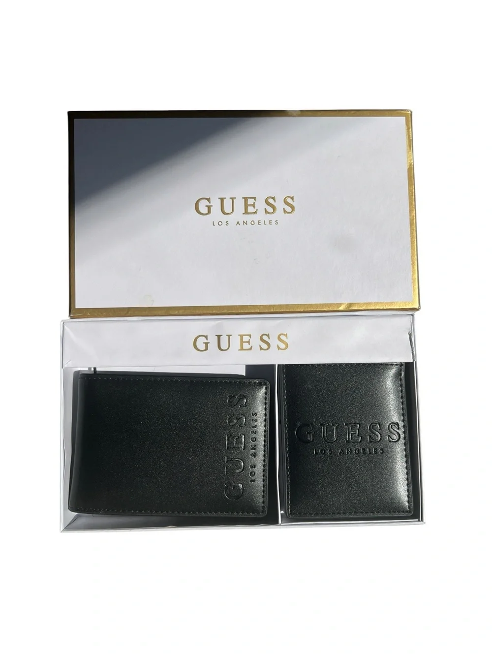 GUESS Men’s Black Leather Bifold Wallet & Card Case Gift Set - NIB